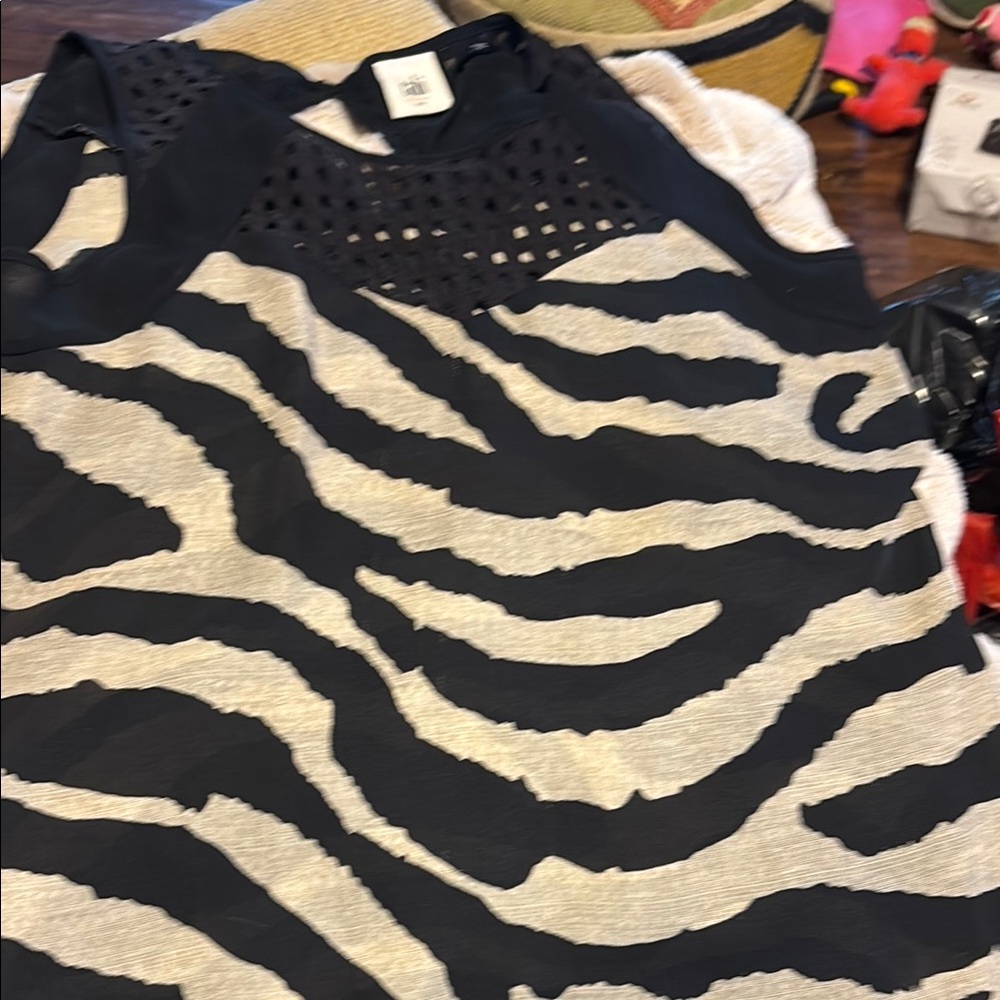 CAbi Black and Cream Zebra Print Tank Top, size Sm